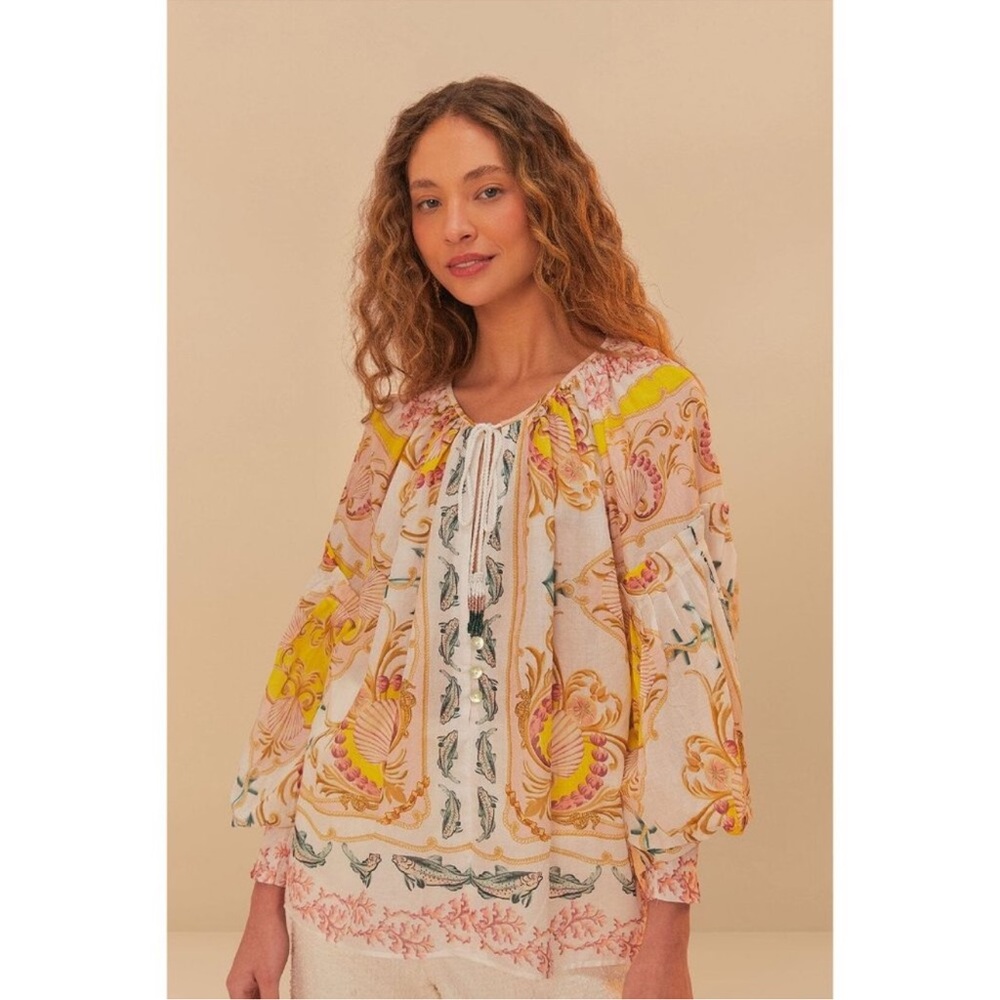 NWT FARM RIO Women's Off-White Maritime Magic Blouse Size S